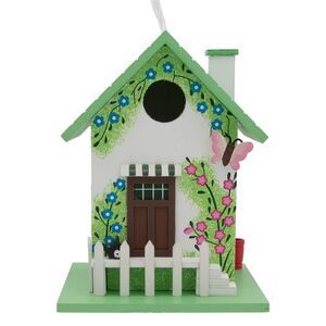 Radiant Treasures Wooden Climbing Roses Cottage Handmade Birdhouse in White